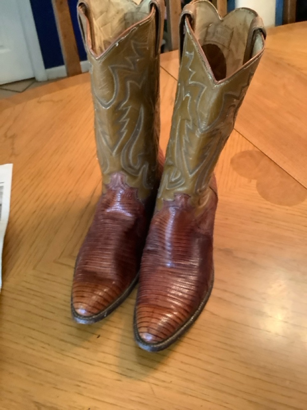 Justin Boots Brown and Tan Western Leather & Lizard Cowboy Boots